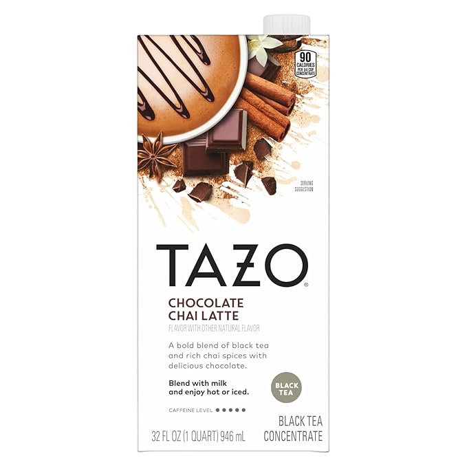TAZO Tea Concentrate, Organic Skinny Chai Latte, & Chocolate Chai Latte 32 Fl Oz (1ea) (Variety