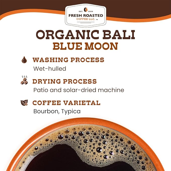 Fresh Roasted Coffee, Organic Bali Blue Moon | USDA Organic, Kosher | Medium Roast 2 lb (32 oz)
