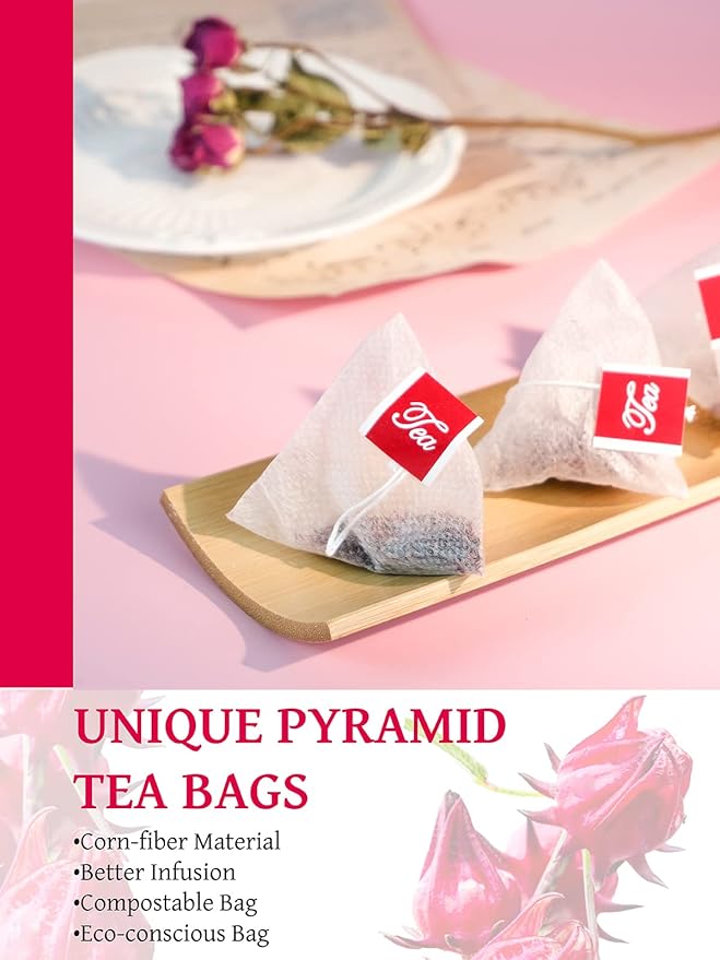 TeeLux Hibiscus Tea Bags, Natural Hibiscus Flowers Herbal Tea, Caffeine Free, Refreshing Tart