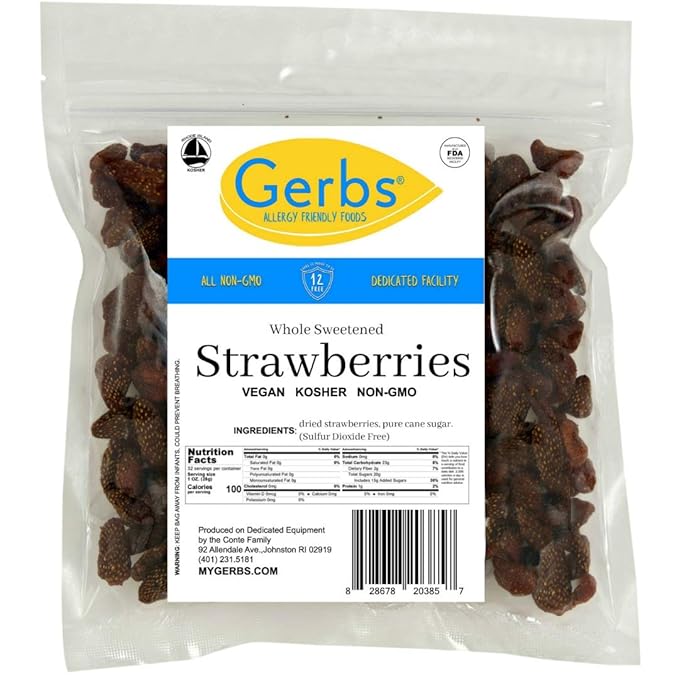Gerbs Summer Sweet Strawberries 2 lbs. | Dehydrated, Unsulfured, Resealable Bag | Naturally Sweet &