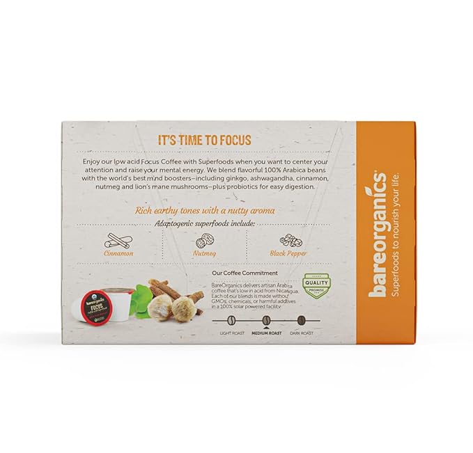 BareOrganics Focus Coffee Pods With Superfoods & Probiotics | Compatible | USDA Certified Organic