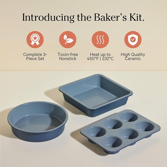 Our Place Wonder Oven Baker’s Kit – 3-Piece Toxin-Free Ceramic Nonstick Bakeware Set (8” Round, 8”