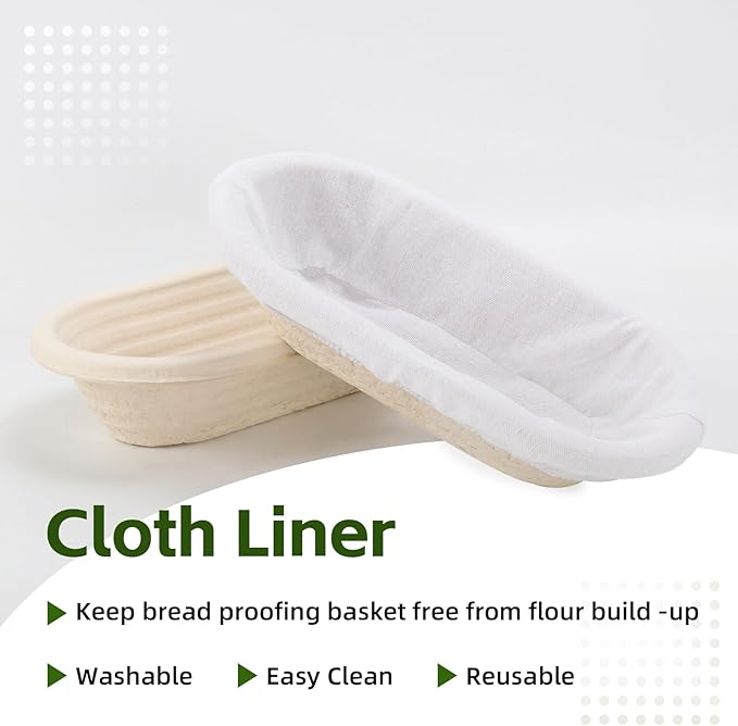 2 x 12inch Pulp Oval Sourdough Banneton Bread Proofing Basket Baking Supply with Linen Liners for
