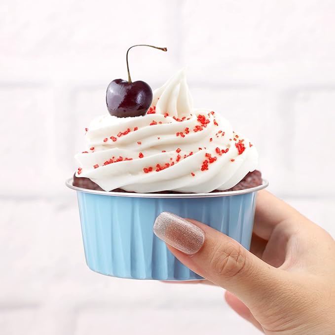 EUSOAR Mini Aluminum Pans with Lids, Pack of 30 Gold Bule Red 5oz Disposable Aluminum Foil Cupcake