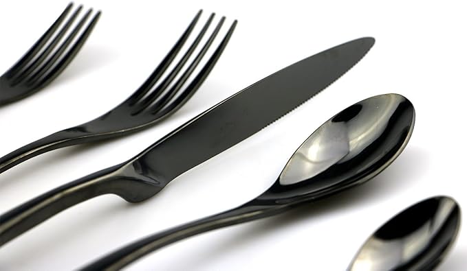 JASHII 18/10 Stainless Steel 20 Piece Mirror Polished Black Flatware Set,Dinner Knife Fork Salad