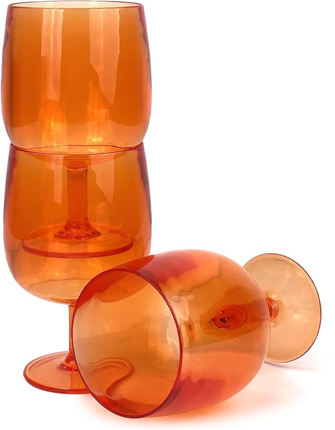 Yalin Set of 6 Unbreakable 12 oz Acrylic Plastic Wine and Water Tumbler Stackable Goblets. (Orange
