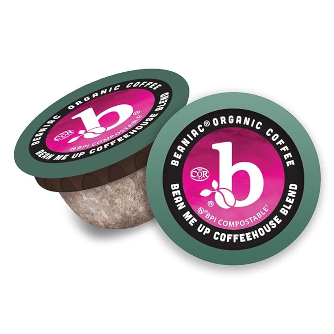 beaniac Organic Bean Me Up Coffeehouse Blend, Medium Roast, Single Serve Compostable K Cup Coffee