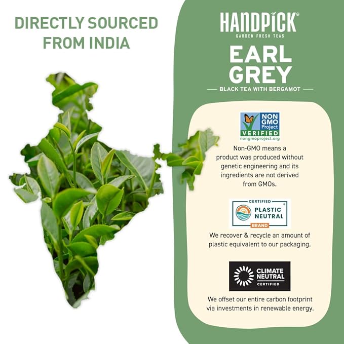 HANDPICK, Earl Grey Black Tea Bags (100 Count) Bergamot Oil | Caffeinated, Earl Grey Tea Bags |