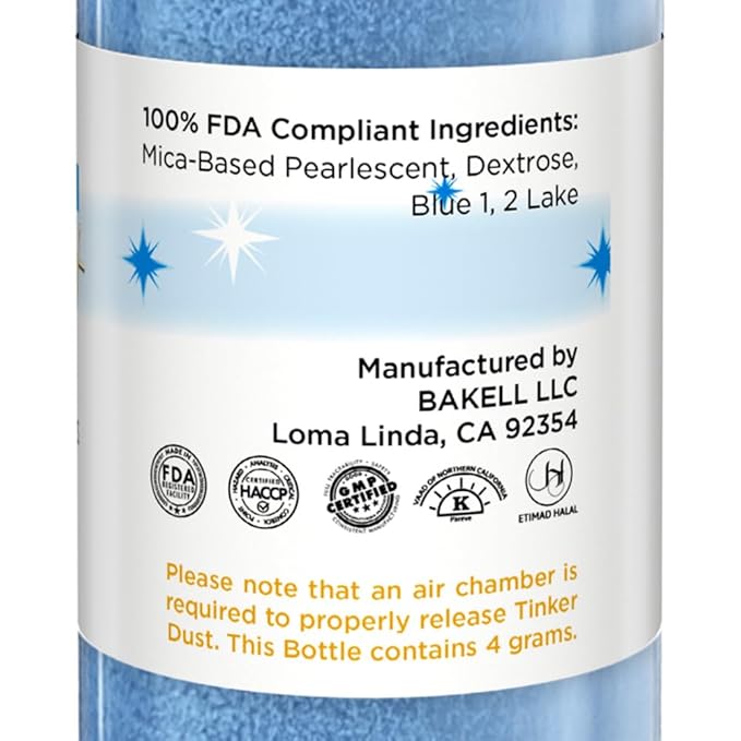 Bakell - Deep Blue Tinker Dust (4g, 1x Mini Spray Pump) Edible Glitter for Food, Desserts, and