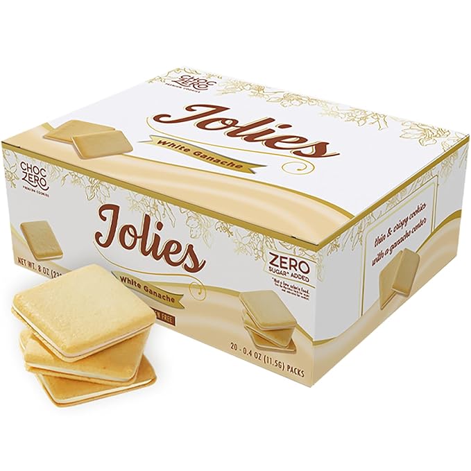 ChocZero Chocolate Cookies, White Chocolate Jolies, Gluten Free, No Added Sugar, 20 Crispy