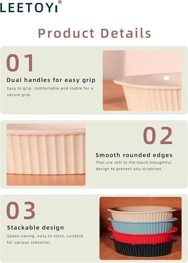 LEETOYI Porcelain Small Oval Au Gratin Pans,Set of 4 Baking Dish Set for 1 or 2 person servings