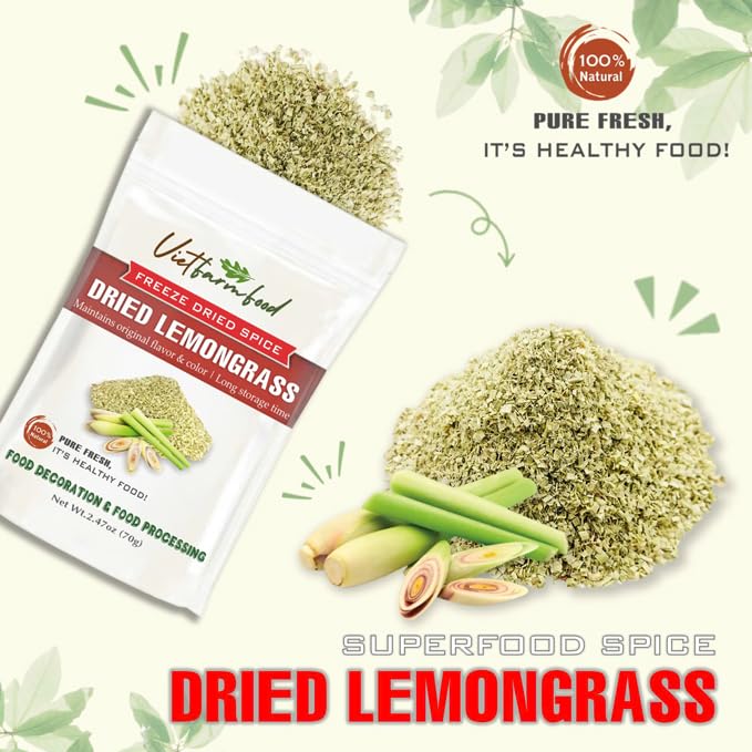 DRIED LEMONGRASS 2.47 Oz (70g) VIETFARMFOOD: Pure, natural freeze-dried spice made from real