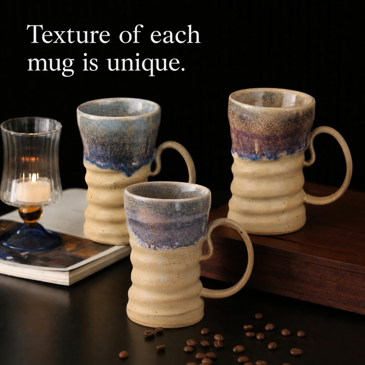 17oz Large Unique Cool Tall Handmade Ceramic Coffee Mug with Comfortable Big handle, Big Pottery