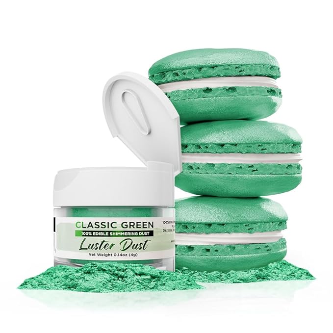 Luster Dust - Classic Green (4g 1x Jar) | Edible Vegan Dust & Paint for Cake Decorating, Ice Cream