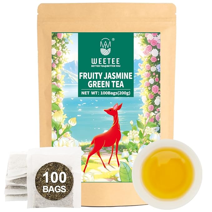 WT WEETEE Fruity Jasmine Green Tea Bags 100 Counts, Flavored Green Tea with Jasmine, Grapes