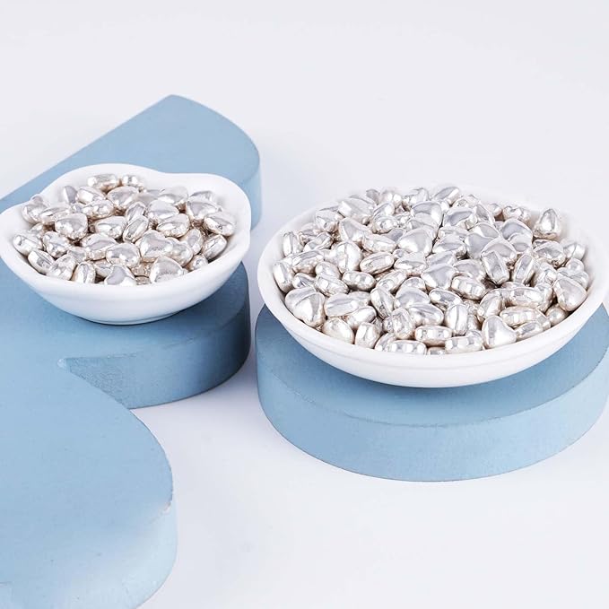 Kasvan Silver Heart Shapes Sprinkles - Edible Candy Pearls 100g/3.58 Oz, Mix Size, Baking Cake