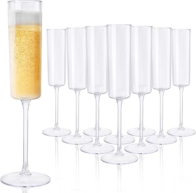 Ciaell 36 Pack Plastic Champagne Flutes - 6 Oz Disposable Champagne Glasses - Square Clear Plastic