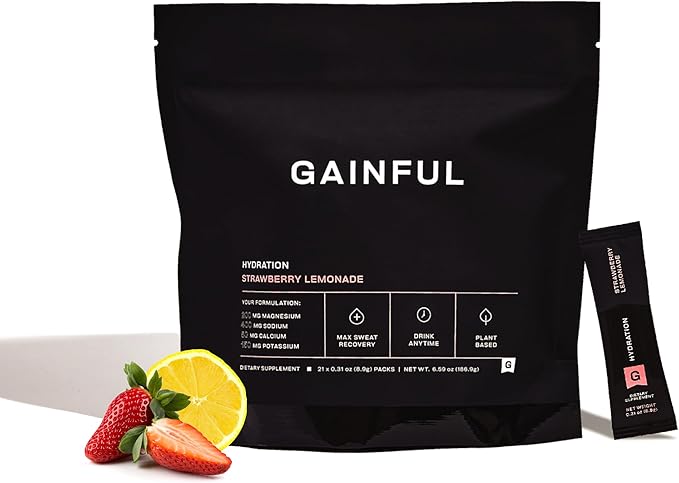 Gainful Hydration Powder Packets, Caffeine Free with Key Electrolytes Magnesium and Sodium, Energy