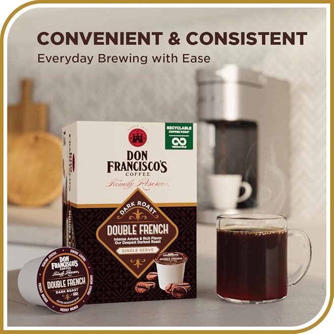 Don Francisco's Double French Dark Roast Coffee - 72 K-Cup Compatible Single-Serve Pods - Bold