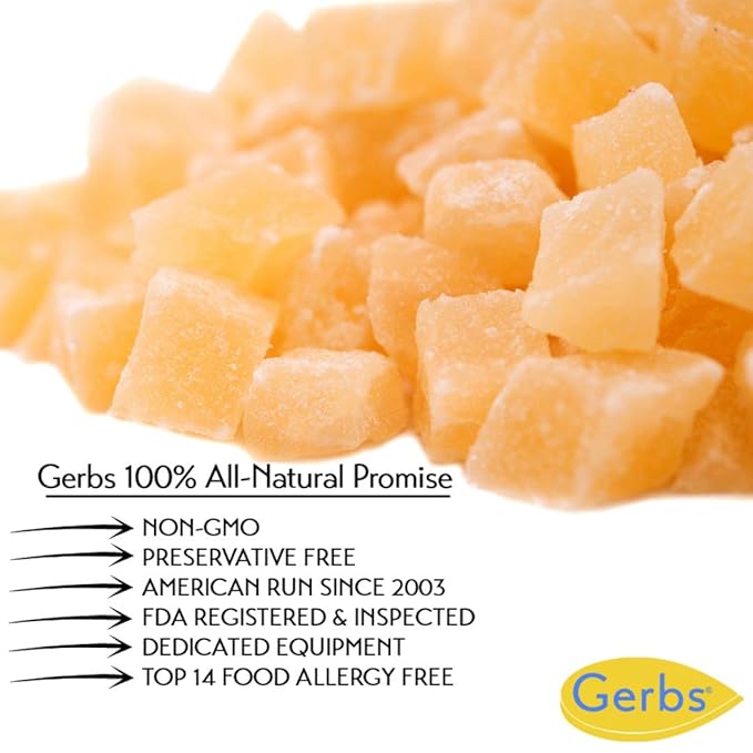 Gerbs Lightly Sweetened Dried Pineapple Cubes 4 lbs. | Unsulfured, No Additives, Resealable Bag |