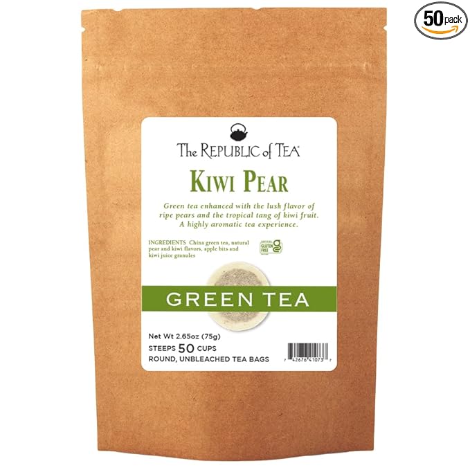 The Republic of Tea Kiwi Pear Green Tea, 50 Tea Bags, Gourmet Green Tea Smooth Healthy Blend