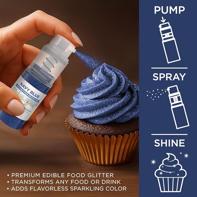 Bakell - Navy Blue Tinker Dust (4g, 1x Mini Spray Pump) Edible Glitter for Food, Desserts, and