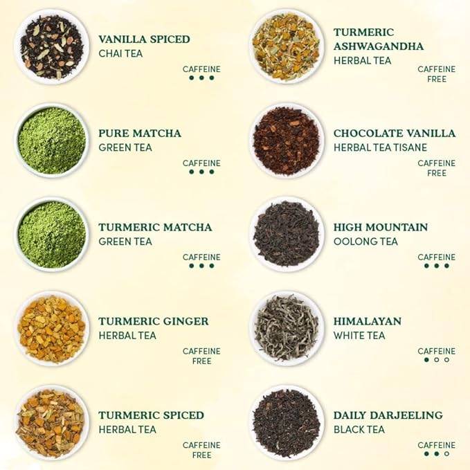 VAHDAM, World Top 20 Tea Sampler - Black, Green, Chai, Herbal & More | Assorted Loose Leaf Gift Set