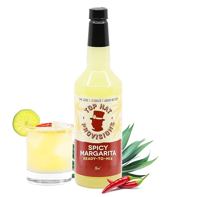 Top Hat Spicy Margarita Drink Mix - Handcrafted with 3 Chiles, Pineapple, Organic Agave Nectar &