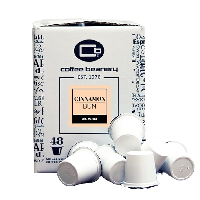 Cinnamon Bun Coffee Pods by Coffee Beanery | 48ct Bulk Flavored Coffee Pods Medium Roast Coffee
