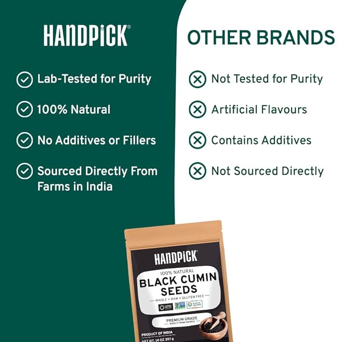 HANDPICK Black Cumin Seed (14oz) Pure Nigella Seeds - No Salt or Preservatives, Non GMO | Indian