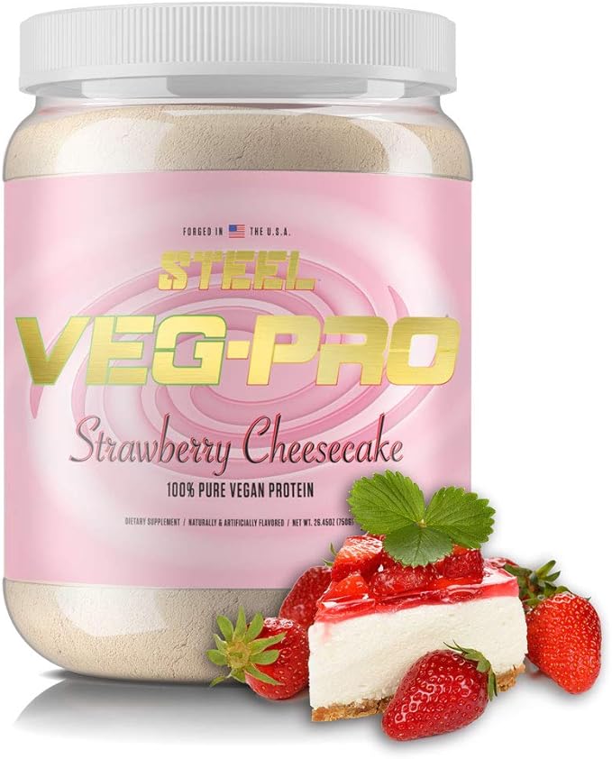 Steel Supplements Veg-PRO | Vegan Protein Powder, Strawberry Cheesecake | 25 Servings (1.65lbs) |