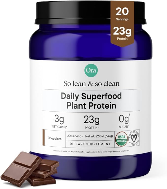 Ora Organic Vegan Protein Powder - 23g Plant Protein for Women and Men - Chocolate Flavor 20