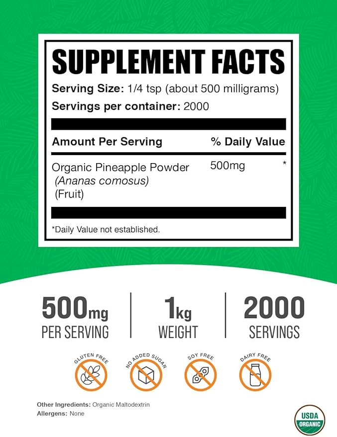 BulkSupplements.com Organic Pineapple Powder - Pineapple Fruit Powder, for Flavoring & Smoothies