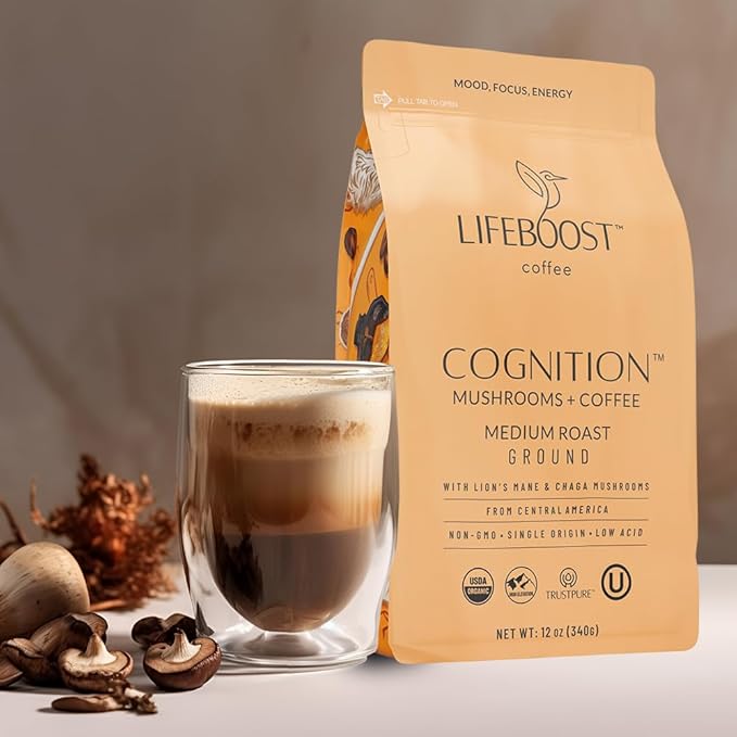 Lifeboost Cognition Adaptogenic Mushroom Coffee - Great Tasting Organic Lions Mane & Chaga Medium