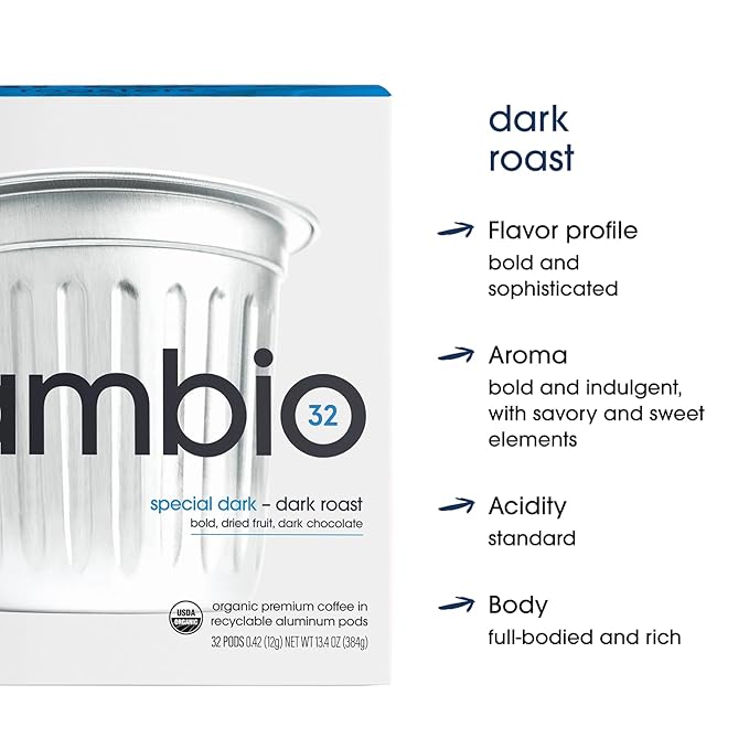 Cambio Roasters Premium Dark Roast Keurig Organic Coffee K Cups, Only Aluminum Keurig Coffee Pods