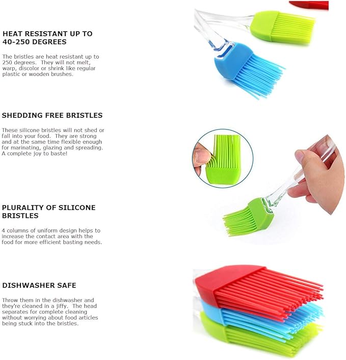 7" Silicone Basting Pastry Brush - Perfect for Oil Butter Spread, Marinades, Baste, BBQ, Grill