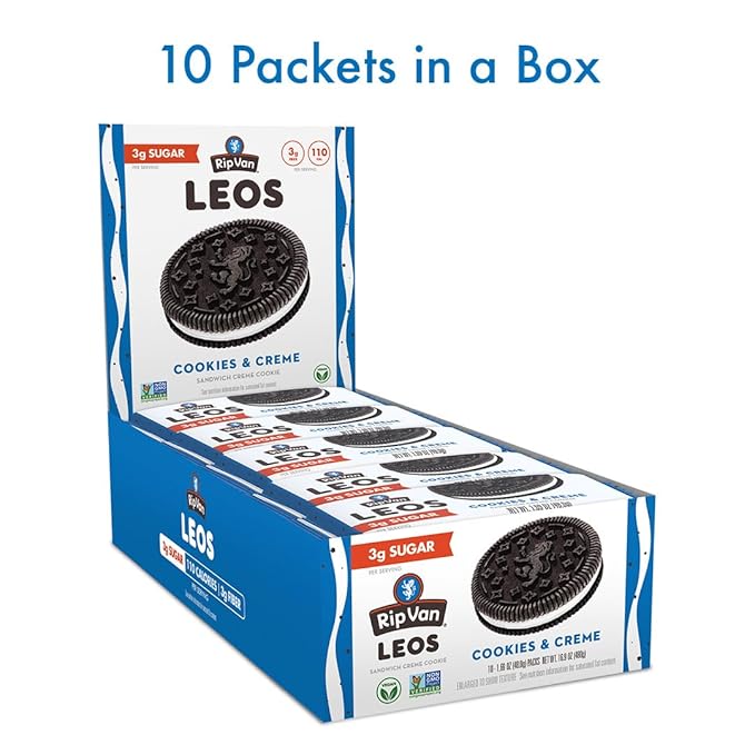 Rip Van LEOs - Cookies and Cream Sandwich Cookies - Low Sugar Snack Cookies - Low Carb Snack