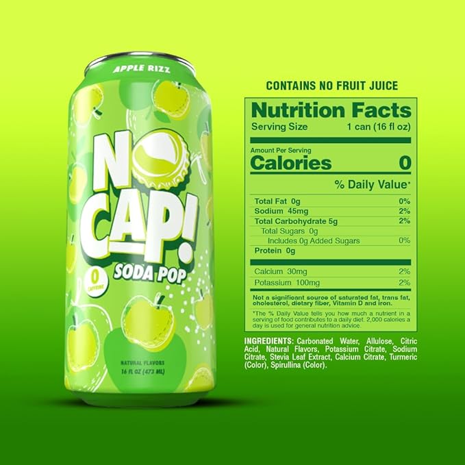 No Cap! Healthy Soda Drinks For Kids, Teenagers & Adults,Natural Flavors, Zero Sugar, Zero Calorie