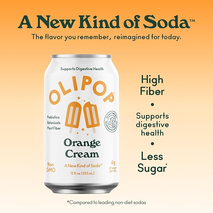 OLIPOP Prebiotic Soda Pop, Orange Cream, A New Kind of Soda Packed with Prebiotics, Fiber, and