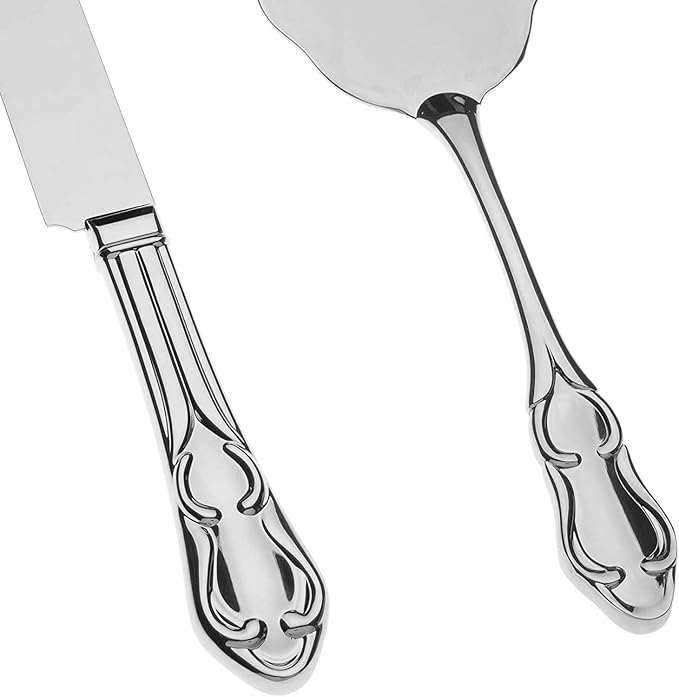 Ella Celebration Cake Knife & Server Set, Silver Wedding Cake Cutting Set, Anniversary Cake Cutter