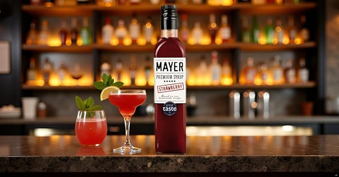 Mayer Premium Hungarian Strawberry Syrup ??Award-Winning Artisanal Strawberry Syrup, All Natural, Over 50% Real Strawberries, Vegan, Gluten-Free ??Ideal for Coffee, Desserts, Cocktails (16.9 oz)