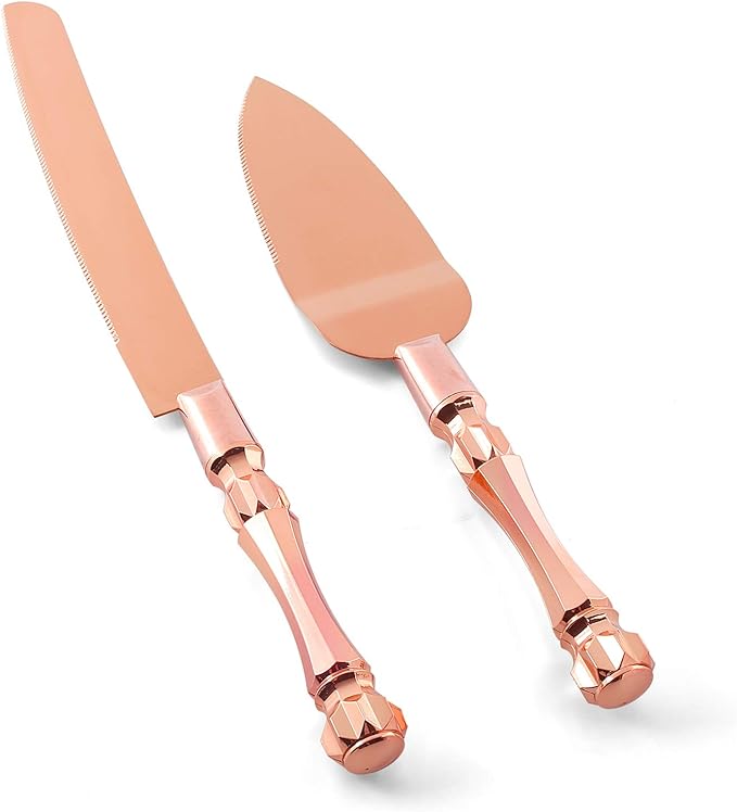 Homi styles Wedding Cake knife and Server Set | Elegant Rose Gold Color Premium 420 Stainless Steel