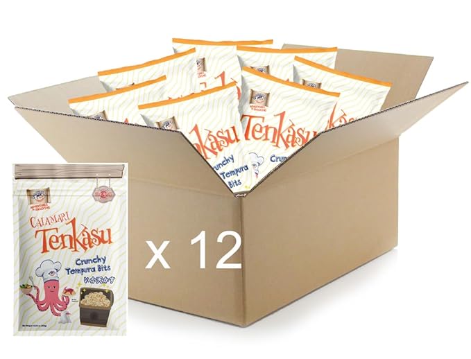Calamari Tenkasu Tempura Bits 10.58 Ounce x 12 Pack, Authentic Japanse Snack by Swashbuckle Snacks