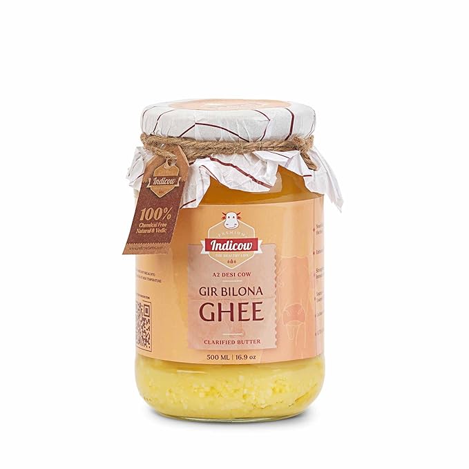 Indicow A2 Desi Cow Ghee, Clarified Butter | (500ml (16.91oz), Gir Cow Ghee) | Grass Fed, Pasture