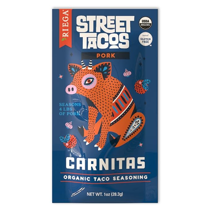 Riega Organic Carnitas Street Taco Seasoning, Perfect Mix for Authentic Slow Cooker Shredded Pork