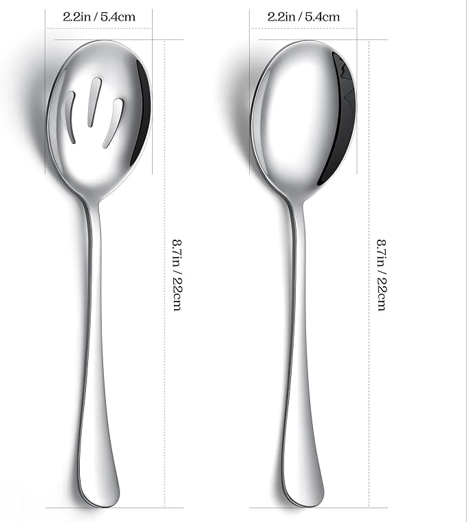 4-Piece Serving Spoons Set - Includes 2 Serving Spoons and 2 Slotted Spoons, Large Cutlery for