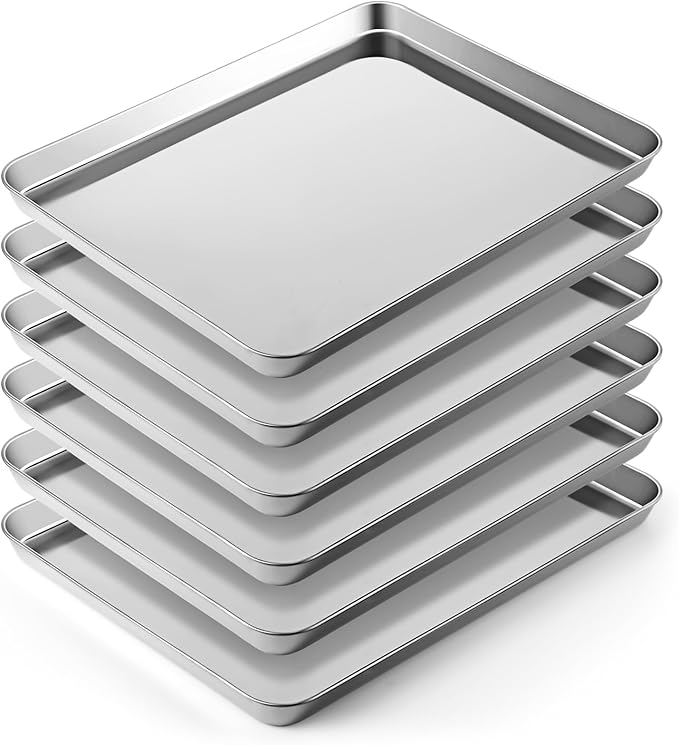 6 Pcs Baking Sheet Set Stainless Steel Cookie Sheet Cookie Baking Pan Bakeware Oven Tray Dishwasher