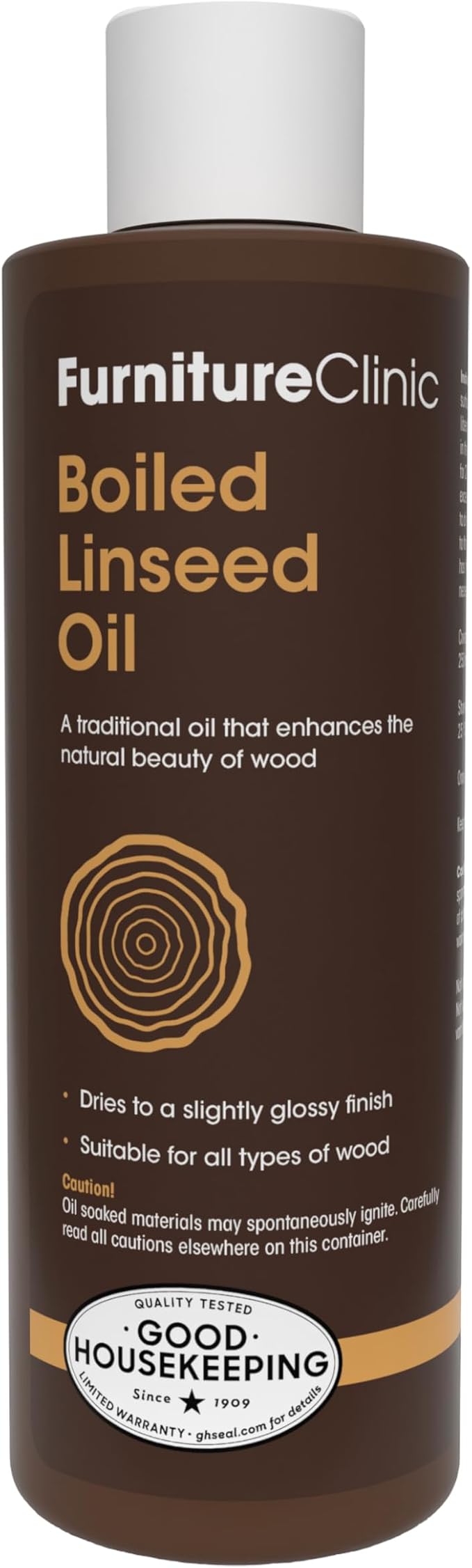 Furniture Clinic Boiled Linseed Oil | 250ml / 8.5 Fl Oz | Refined Oil for Wood Furniture, Stone &