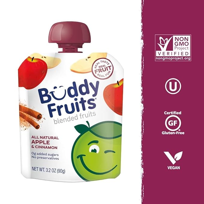 Buddy Fruits Snacks To Go Cinnamon Unsweetened Applesauce 3.2oz Pouch (18pk)