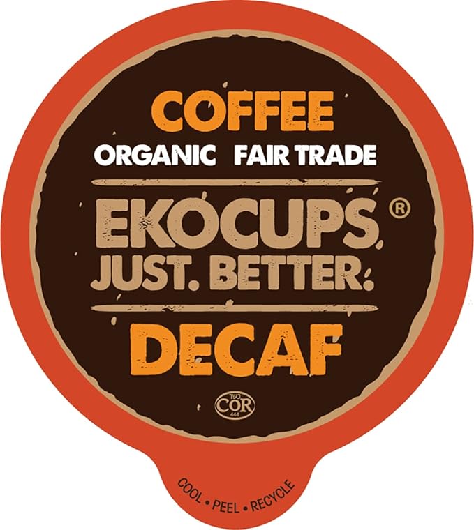 EKOCUPS Organic Swiss Water Decaf Medium Roast Coffee Pods, 30% More Coffee Per Cup, Fair Trade
